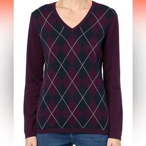 NWT Tommy Hilfiger Burgundy and Black Argyle Sweater